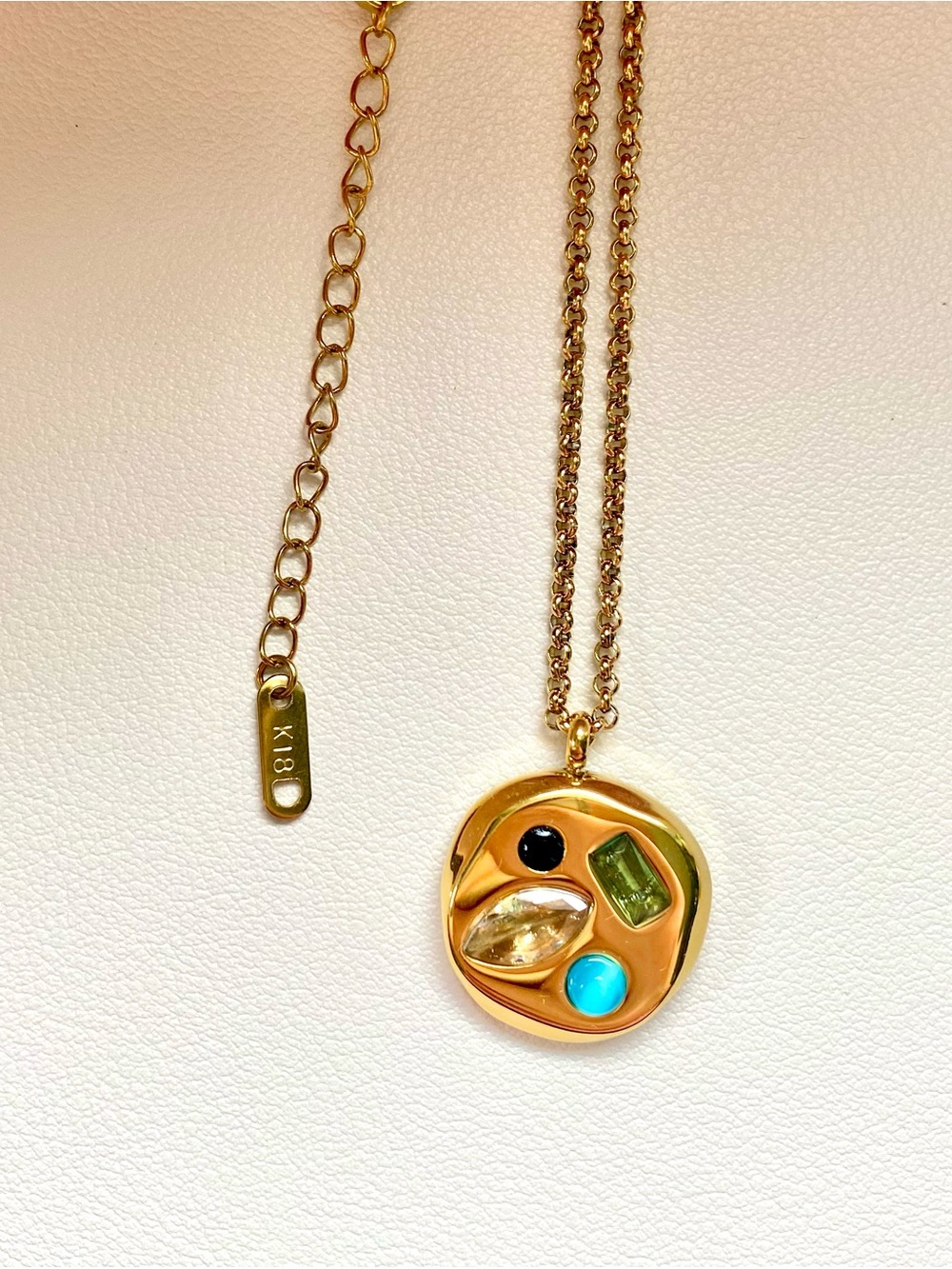 Gold Multistone Pendant Necklace - Turquoise, Green, Black, Champagne